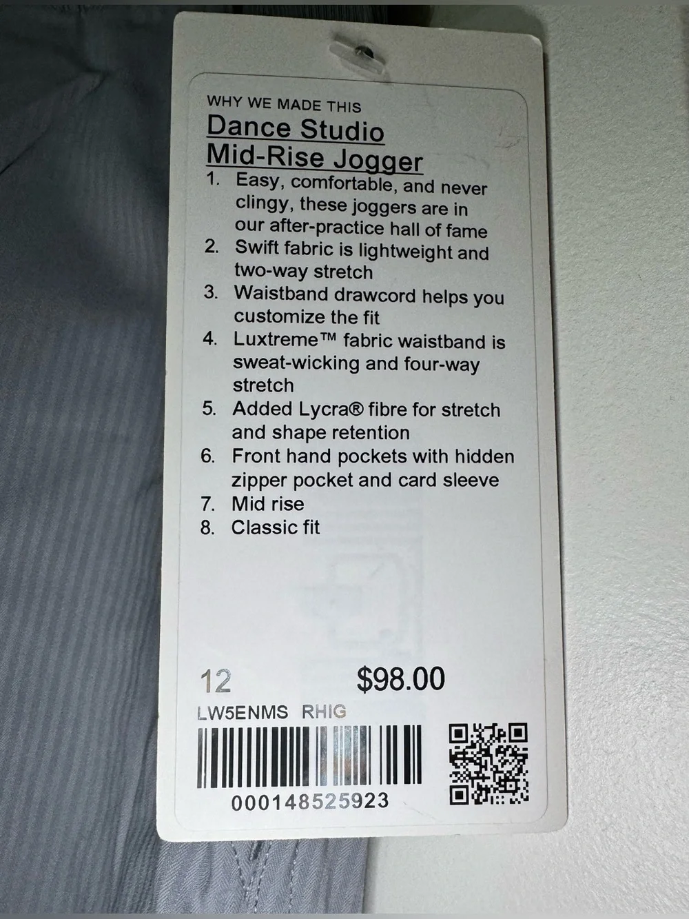 Lululemon Dance Studio Mid-Rise Jogger Full Length in Rhino Grey Size 12